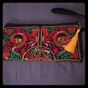 Dragon embroidered wristlet (front and back!)